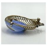Star/Moon Brooch Pin with Light Blue Cabochon & Crystals - 2 x 1.75 in