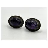 Sterling Silver 925 Purple Cabochon Screw-On Earrings 1 in x 0.75 in (Lot of 2)