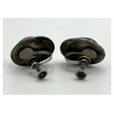 Sterling Silver 925 Purple Cabochon Screw-On Earrings 1 in x 0.75 in (Lot of 2)