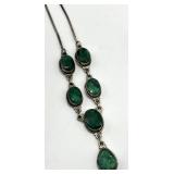 Sterling Silver Spinel Necklace with Faceted Green Spinel Drops - 10.5in - 925 Solid Silver