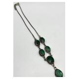 Sterling Silver Spinel Necklace with Faceted Green Spinel Drops - 10.5in - 925 Solid Silver