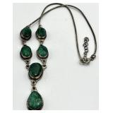 Sterling Silver Spinel Necklace with Faceted Green Spinel Drops - 10.5in - 925 Solid Silver