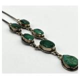 Sterling Silver Spinel Necklace with Faceted Green Spinel Drops - 10.5in - 925 Solid Silver