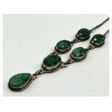 Sterling Silver Spinel Necklace with Faceted Green Spinel Drops - 10.5in - 925 Solid Silver