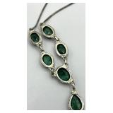 Sterling Silver Spinel Necklace with Faceted Green Spinel Drops - 10.5in - 925 Solid Silver