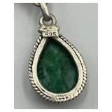 Sterling Silver Spinel Necklace with Faceted Green Spinel Drops - 10.5in - 925 Solid Silver