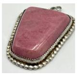 Sterling Rhodonite Pendant 2x1.5x0.5 in Beaded Bezel Bail
