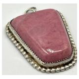 Sterling Rhodonite Pendant 2x1.5x0.5 in Beaded Bezel Bail