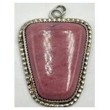 Sterling Rhodonite Pendant 2x1.5x0.5 in Beaded Bezel Bail