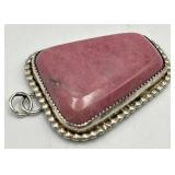 Sterling Rhodonite Pendant 2x1.5x0.5 in Beaded Bezel Bail