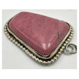 Sterling Rhodonite Pendant 2x1.5x0.5 in Beaded Bezel Bail