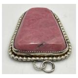 Sterling Rhodonite Pendant 2x1.5x0.5 in Beaded Bezel Bail