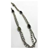 18-Inch Sage Green Gemstone Bezel Necklace - Sterling Silver Chains, 1 x 0.75 Inch Cabochons
