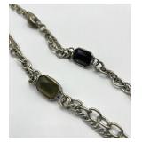 18-Inch Sage Green Gemstone Bezel Necklace - Sterling Silver Chains, 1 x 0.75 Inch Cabochons
