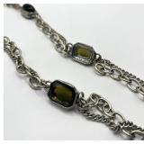 18-Inch Sage Green Gemstone Bezel Necklace - Sterling Silver Chains, 1 x 0.75 Inch Cabochons