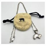 Sterling Silver Bear Pendant Necklace - 14.5 in Chain, Pendant 1.25 x 1 x 0.25 in