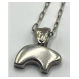 Sterling Silver Bear Pendant Necklace - 14.5 in Chain, Pendant 1.25 x 1 x 0.25 in