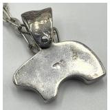 Sterling Silver Bear Pendant Necklace - 14.5 in Chain, Pendant 1.25 x 1 x 0.25 in