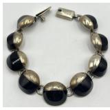 Mexican 950 Silver Black Onyx Bracelet - 8 in Long, 0.75 in Discs