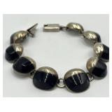 Mexican 950 Silver Black Onyx Bracelet - 8 in Long, 0.75 in Discs