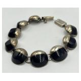 Mexican 950 Silver Black Onyx Bracelet - 8 in Long, 0.75 in Discs