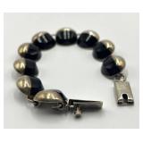 Mexican 950 Silver Black Onyx Bracelet - 8 in Long, 0.75 in Discs