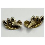 Green Rhinestone Clip-On Earrings - Gold-Tone, 1 x 0.75 in - Vintage