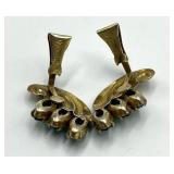 Green Rhinestone Clip-On Earrings - Gold-Tone, 1 x 0.75 in - Vintage