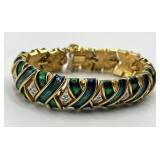 Panetta Green Enamel Bracelet - 3 in L x 0.75 in W - Gold Tone with Diamond Accents