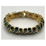 Panetta Green Enamel Bracelet - 3 in L x 0.75 in W - Gold Tone with Diamond Accents