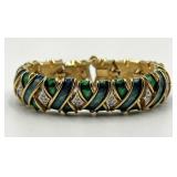Panetta Green Enamel Bracelet - 3 in L x 0.75 in W - Gold Tone with Diamond Accents