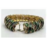 Panetta Green Enamel Bracelet - 3 in L x 0.75 in W - Gold Tone with Diamond Accents