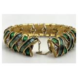 Panetta Green Enamel Bracelet - 3 in L x 0.75 in W - Gold Tone with Diamond Accents