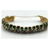 Panetta Green Enamel Bracelet - 3 in L x 0.75 in W - Gold Tone with Diamond Accents
