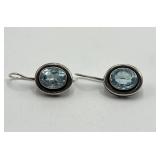 Silpada 925 Sterling Silver Bezel Topaz Hook Earrings - 1.25 in Length, Blue Topaz