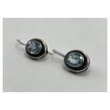Silpada 925 Sterling Silver Bezel Topaz Hook Earrings - 1.25 in Length, Blue Topaz