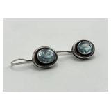Silpada 925 Sterling Silver Bezel Topaz Hook Earrings - 1.25 in Length, Blue Topaz