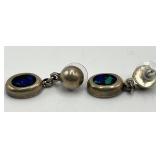 Mexico 925 Sterling Silver Oval Dangle Earrings with Blue/Green Mosaic Inlays