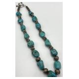 Turquoise Teardrop Bead Necklace 19" L - Silver Spacer Accents