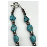 Turquoise Teardrop Bead Necklace 19" L - Silver Spacer Accents