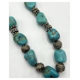 Turquoise Teardrop Bead Necklace 19" L - Silver Spacer Accents