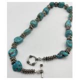 Turquoise Teardrop Bead Necklace 19" L - Silver Spacer Accents