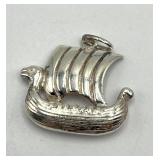 Sterling Silver Viking Ship Pendant 0.75 x 1 in