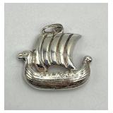 Sterling Silver Viking Ship Pendant 0.75 x 1 in