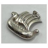 Sterling Silver Viking Ship Pendant 0.75 x 1 in