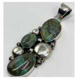 Royston Turquoise Sterling Silver Pendant - 4 in L x 1.25 in W