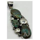 Royston Turquoise Sterling Silver Pendant - 4 in L x 1.25 in W