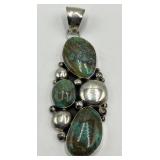 Royston Turquoise Sterling Silver Pendant - 4 in L x 1.25 in W