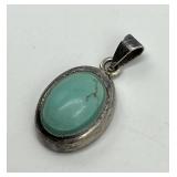 Turquoise Mexican 925 Pendant - Oval Turquoise Cabochon 1 x 0.75 in, Sterling Silver