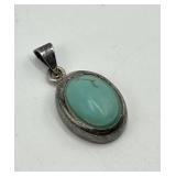 Turquoise Mexican 925 Pendant - Oval Turquoise Cabochon 1 x 0.75 in, Sterling Silver